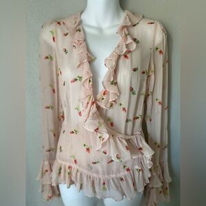 Vintage 90s rosebud silk chiffon wrap blouse